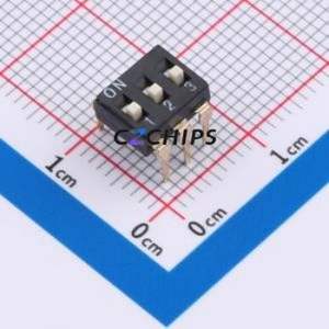 DSIC-03-LD-GET DIP Switch Through hole Component THT,P=2.54mm Switch Flat Toggle, Raised Type Single Pole Single Throw 3 2.54mm - Product Image 1