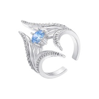 Bague en cuivre JINYUAN avec zircon coloré incrusté, motif ailes et feuilles, style INS personnalisé, forme marquise, ajustable, pour femme