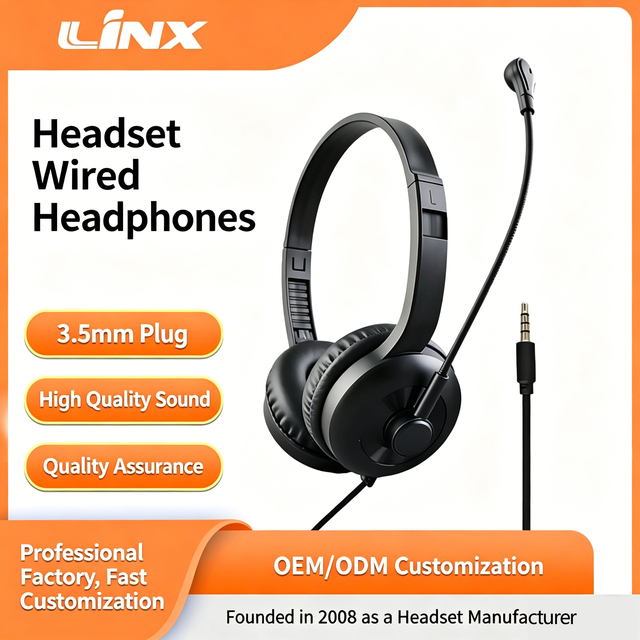 Economy School Office Wired 3.5mm Headphones with Microphone Headset OEM ODM From Shenzhen Linx