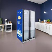 Réfrigérateur de présentation de boissons pour supermarché, double porte, vertical, 4 étagères réglables, intégré pour les boissons