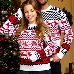 Wholesale Custom Winter Women Snow Wapiti Elk Deer Stripe <strong>Ugly</strong> Christmas <strong>Tops</strong> Jumper Sweater Family - Product Image 1