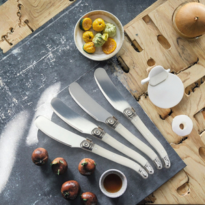Couteau à beurre <span class=keywords><strong>Laguiole</strong></span> en acier inoxydable avec manche en plastique blanc, spatule à beurre multifonctionnelle, épandeur de confiture, trancheur à gâteau, trancheur à <span class=keywords><strong>fromage</strong></span> - Product Image 5