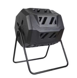 Compostador giratorio doble para exteriores de 43 galones/160 litros con soporte metálico, contenedor de compostaje rotatorio para jardín y granja con puerta negra - Product Image 2