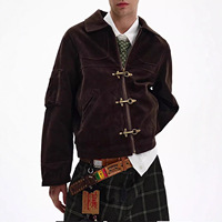 Veste courte unisexe en daim Maillard rétro vintage avec boucle avion et coutures déstructurées