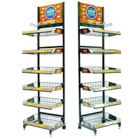 Présentoir de rangement autoportant moderne en métal thermolaqué sur mesure pour pain, snacks, bonbons, conserves et noix