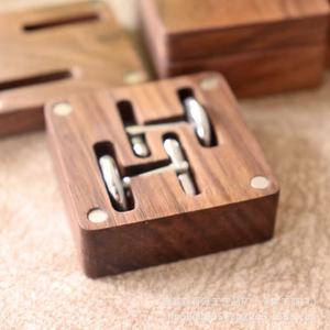 Solid Wood Black Walnut <b>Cufflink</b> <b>Box</b> Magnetic Storage Gift <b>Box</b> For Jewelry Organizers - Product Image 5