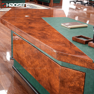 Scrivania Classica 6835 in MDF per Ufficio Direzionale, Grande Tavolo 3,4m con Seduta in Pelle Verde, Set Scrivania e Sedia Executive - Product Image 3