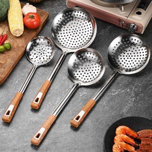 Kitchen Accessories Wooden Pattern Handle Soup Ladle Slotted Spoon Slotted Ladle Cooking Tools Stainless Steel Kitchen Utensil - Product Image 4