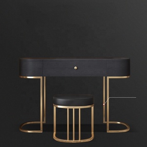 Luxury Wooden Dressing Table with Mirror and Gold Legs Minimalist Multi-functional <strong>Make</strong> <strong>up</strong> <strong>Vanity</strong> - Product Image 3