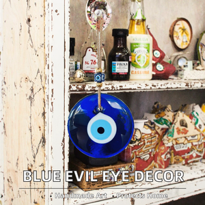 Ornement suspendu en verre fait main, gravé, grand bleu, style Art Déco, motif Œil Turc (Nazar) et Œil de protection Grec, porte-bonheur, avec cordon, pour Noël - Product Image 2