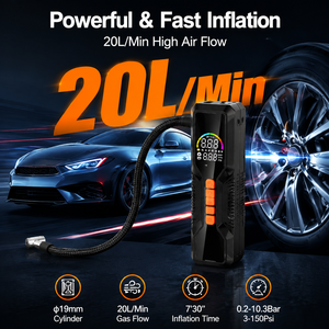 12V Portable Tire Inflator Air Compressor <b>Pump</b> 150PSI with LED Flashlight Digital Gauge Power Bank SOS Emergency Car <b>Pump</b> OEM - Product Image 3