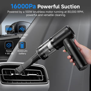 เครื่องดูดฝุ่นในรถยนต์แบบพกพาขนาดเล็ก 16000Pa แรงดูดสูง แบตเตอรี่ 4000mAh มอเตอร์ไร้แปรงถ่าน ABS ช่องเสียบ USB-Type-C หัวดูด 5 แบบ ใช้งานได้นาน 20 นาที - Product Image 2