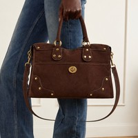 Sac à main bandoulière pour femme Niche Rivet en daim givré, grande capacité, avec trois sangles et fermeture éclair