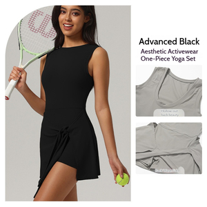 Ensemble 2 pièces pour femme : Jupe de sport taille haute amincissante à bretelles croisées, respirante et à séchage rapide, pour yoga, fitness, tennis, course à pied et gym, avec détails sur le devant - Product Image 1