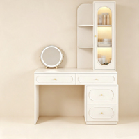 Coiffeuse moderne blanche avec miroir LED, tiroirs de rangement, armoire latérale et tabouret rembourré pour chambre à coucher