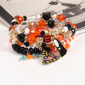 XY02 pulseras de cuentas de <span class=keywords><strong>moda</strong></span> 4 pz braccialetto Halloween <span class=keywords><strong>Happy</strong></span> Bead zucca ciondolo teschio di argilla di cristallo bracciale di perline da donna - Product Image 5