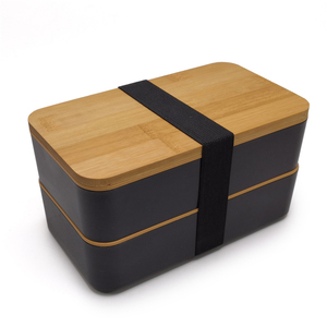 Double Layers Japanese Takeaway Tiffin Leakproof Bamboo Lid PP Plastic Lunch Bento Box