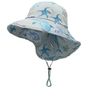 Moda verano al aire libre playa niños bebé cuello protector solar ala ancha pescador visera cubo sombrero gorras