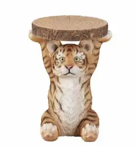 โต๊ะข้างเทียมรูปปั้นเสือทำจากเรซินสำหรับตกแต่งบ้าน