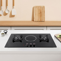 Kompor Gas Tanam 2 Tungku Gas 1 Tungku Listrik Kaca Temper untuk Dapur Rumah Tangga Grosir Pabrik