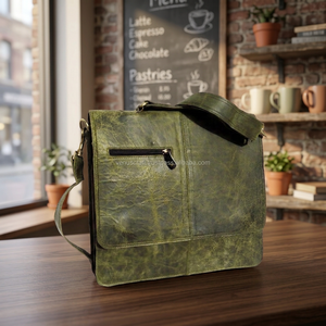 2026 New Style Green Color Genuine Leather Material Men's Messenger Sling <b>Bag</b> Business Shoulder <b>Bag</b> Causal <b>Crossbody</b> <b>Bag</b> For Men - Product Image 3