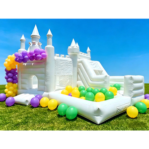 Livraison Gratuite - Château Gonflable Blanc avec Toboggan et Piscine à Balles, <span class=keywords><strong>Location</strong></span> <span class=keywords><strong>de</strong></span> Château Gonflable Blanc Combiné - Product Image 1