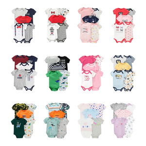 Pagliaccetto Unisex Casual estate manica corta Set 5 pezzi per bambini 0-1 anno body neonato 100% cotone all'ingrosso - Product Image 2