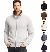 Veste en cachemire et laine pour homme à double fermeture éclair en gris clair, pull bomber en tricot côtelé avec col en fausse fourrure pour vêtements d'extérieur d'hiver de luxe