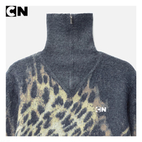 Pull en laine mohair de luxe pour homme, certifié GRS, logo personnalisé, designer, tricot léopard, col demi-zip