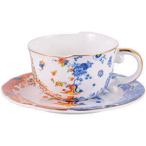 Taza y Platillo de Café de Porcelana China Estilo Nuevo - Asa Pintada en Oro, Loto Azul Blanco - Product Image 5