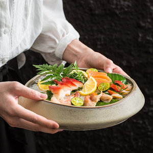 Ristorante di glassa reattiva piccola ciotola di ceramica irregolare piatto di Sashimi per Sushi grande piatto per insalata di porcellana - Product Image 1