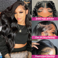 Perruques de cheveux humains bruts péruviens Body Wave 28 30 pouces 13x4 HD avec dentelle transparente pour femmes, pré-épilées