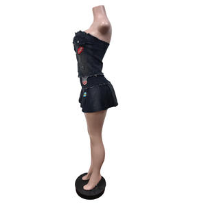 GX8656 Mode Kleidung Verkäufer Frauen Sexy Street Wear Denim Tube Tops und A-Linie Jeans Minirock 2-teiliges Set - Product Image 3