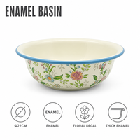 Bol en émail Senny 22 cm, motif floral parfumé, extra épais, avec décalcomanie florale, bord bleu, vente en gros