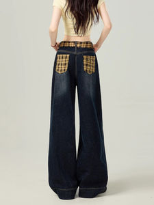 American Vintage Solid Denim Casual Strap Jeans Femmes été 2025 Nouveau pantalon ample droit à jambes larges - Product Image 5