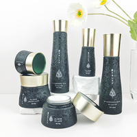 Flacons de crème hydratante pour le visage en verre noir effet givré mat, pots verts, ensemble de soins de la peau, 15g 50g 80g 30ml 100ml 120ml