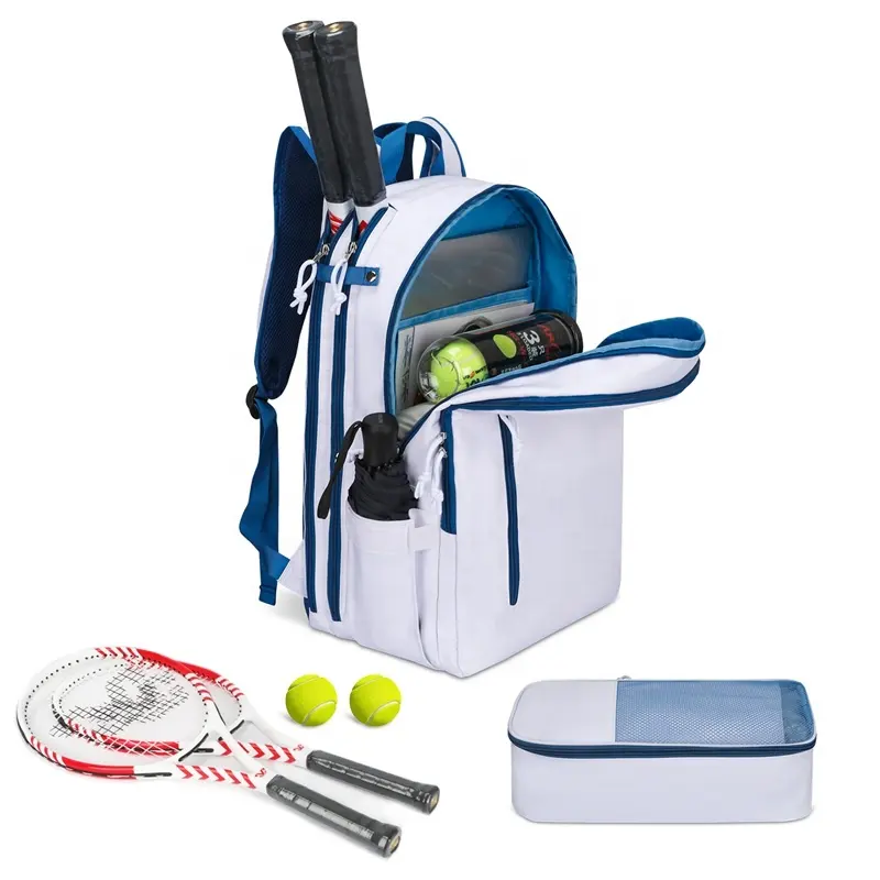 กระเป๋าเป้สะพายหลังสำหรับใส่เล่นกีฬา,กระเป๋าเป้ใส่ไม้เทนนิสแบบสั่งทำสีขาวผ้าออกซ์ฟอร์ด