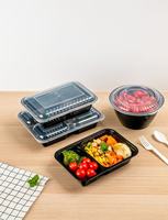 Contenants alimentaires jetables de luxe Richfull pour micro-ondes, en plastique, 32 oz, base noire, avec couvercles, 1-2-3 compartiments pour repas