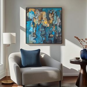 Blue Modern Abstract, <b>Large</b> Canvas Paintings Artwork for Walls, Minimalist for Living Room, Hallway, Bedroom, Office, Bathroom - Product Image 2