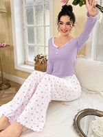 Ensemble de pyjamas en tricot pour femmes, printemps-été, respirant, manches longues, vêtements de nuit, vêtements de détente pour femmes