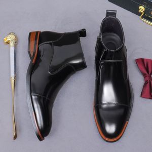 Botas Chelsea de Invierno para Hombre con Parte Superior Brillante, Punta Redonda, Talla Grande, Hechas de Cuero Vacuno Genuino, Estilo Británico Casual - Product Image 4