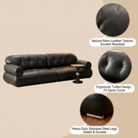 Ensemble de canapés Chesterfield en cuir véritable de style mid-century modern, canapé droit capitonné vintage avec pieds en bois