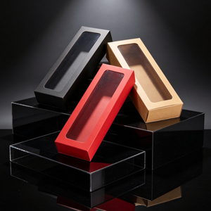 Caja de Regalo de Papel Larga Multicolor con Ventana Transparente de PVC, Caja de Embalaje Kraft Roja y Negra con Logotipo Personalizado para Guardar Espejos de Maquillaje y Bolígrafos - Product Image 4
