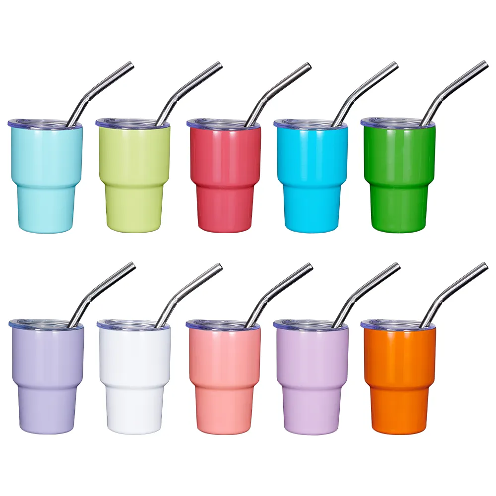 Cute 3oz Mini Shot Tumbler for Sublimation Metal Mini 2oz Shot Glass Tumbler with Straw Lid Stainless Steel Glads Tumbler Cups