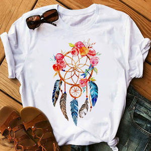 Camiseta de Moda con Diseño de Atrapasueños de Plumas para Mujer, Camisetas Gráficas Harajuku, Camiseta de Atrapasueños para Mujer, Ropa, Tops - Product Image 3