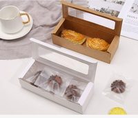 Boîte en papier kraft rectangulaire de style japonais avec fenêtre transparente, idéale pour les macarons, gâteaux, bonbons, biscuits et pâtisseries.