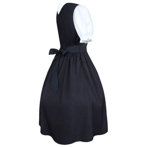 Medieval Renaissance Style Women's Drawstring High Waist Fitted <b>Bow</b> Color Blocked Dress <b>With</b> Large Skirt - Product Image 3