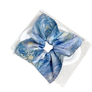 Élégant accessoire pour cheveux haut de gamme pour femme, motif ciel étoilé bleu calme, foulard carré forgé, style doux, attache-cheveux en corde - Product Image 5