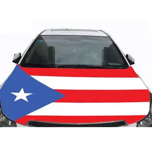 Penutup Tudung Mobil Bendera Puerto Rico Poliester & Spandeks Cetak Elastis Kustom, Promosi Bendera Kap Mobil untuk Hari Nasional