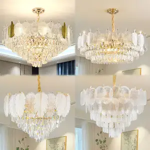 Modern Black Pendant Light Luxury Gold Wedding Crystal Chandelier Led Lamp Living Room Bedroom Bar Hang Lamp